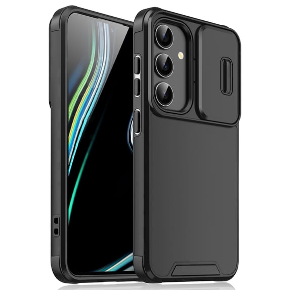 for Samsung Galaxy A25 5G Heavy Duty Case with Camera Sliding Cover, Support Wireless Charging Hybrid TPU & PC Smoothly Anti-Fingerprint Slim Case Compatible with Samsung Galaxy A25 5G, Black