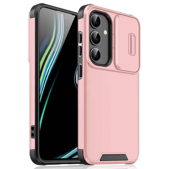 for Samsung Galaxy A25 5G Heavy Duty Case with Camera Sliding Cover, Support Wireless Charging Hybrid TPU & PC Smoothly Anti-Fingerprint Slim Case Compatible with Samsung Galaxy A25 5G, Pink