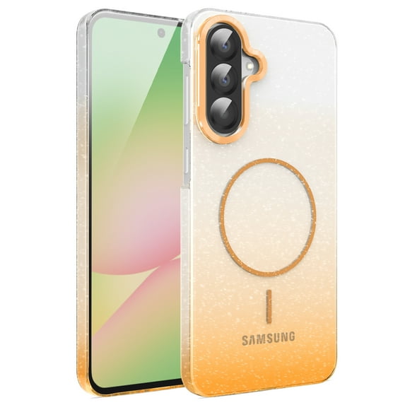 For Samsung Galaxy A25 5G Magnetic Glitter Phone Case,Gradient Sparkle Luxury Glitter Transparent Design,Compatible with Mag-Safe,Anti-Scratch Dust-Proof Shockproof Thin Fit Phone Case,Gold