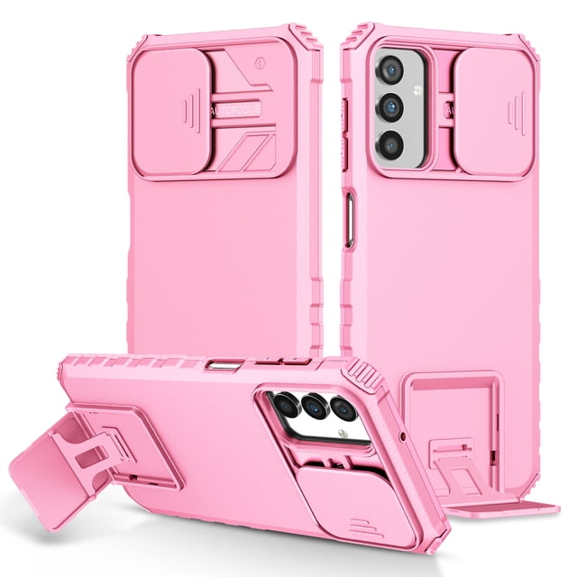 for Samsung Galaxy A25 5G Military Grade Heavy Duty Shockproof Protection Case, with Bracket and Lens Slide Window Hybrid 2 in 1 Phone Cover for Samsung Galaxy A25 5Gh, Pink