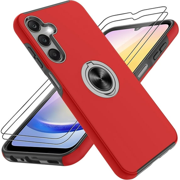 for Samsung Galaxy A25 5G Phone Case with Screen Protector×2Pcs, Galaxy A25 5G Case with 360°Magnetic Ring Holder Kickstand Phone Case for Samsung A25 5G Case,Red