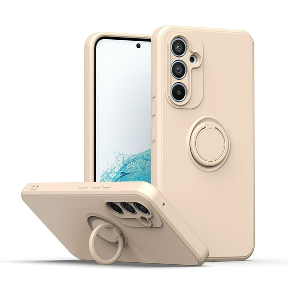 For Samsung Galaxy A25 5G Phone Case,Slim Liquid Silicone 360 Rotating Ring Holder Kickstand Support Car Mount Soft Rubber Hybrid Hard Protection Shockproof Bumper Girl Women Cover,Pink