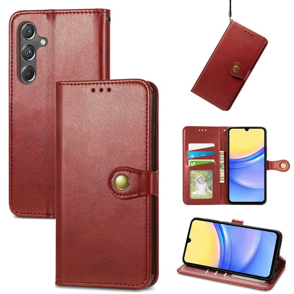for Samsung Galaxy A25 5G Phone Case Wallet Card Holder, Premium PU Leather Stand Flip Wrist Strap Magnetic Closure Shockproof Protective Wallet Case Cover for Samsung Galaxy A25 5G, Red