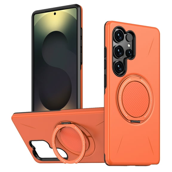 For Samsung Galaxy A25 5G Phone Case,With 360°Rotatable Invisible Magnetic O-Ring Kickstand,Compatible with Mag-Safe,Heavy Duty Shockproof Protection Anti-Scratch Rugged Slim Phone Case,Orange