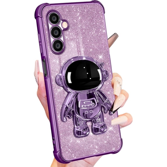 for Samsung Galaxy A25 5G Phone Case Women Girls Cute Astronaut Glitter Sparkly Girly Cover with 6D Astronaut Hidden Stand Kickstand Design Sparkle Bling Cases for Samsung A25 5G 6.5'' Purple