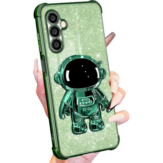 for Samsung Galaxy A25 5G Phone Case Women Girls Cute Astronaut Glitter Sparkly Girly Cover with 6D Astronaut Hidden Stand Kickstand Design Sparkle Bling Cases for Samsung A25 5G 6.5'' Green