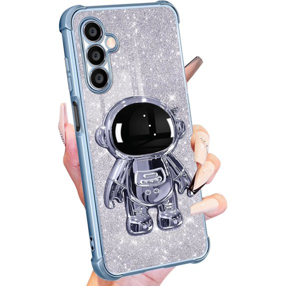 for Samsung Galaxy A25 5G Phone Case Women Girls Cute Astronaut Glitter Sparkly Girly Cover with 6D Astronaut Hidden Stand Kickstand Design Sparkle Bling Cases for Samsung A25 5G 6.5'' Blue
