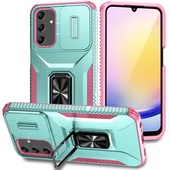 For Samsung Galaxy A25 5G Slim Fit Shockproof Hybrid with Slide Camera Cover & Rotated Ring Kickstand, [Military-Grade] Phone Case For Samsung Galaxy A25 5G 6.5",Grey Green,For Galaxy A25 5G