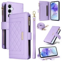 for Samsung Galaxy A25 5G Wallet Case with RFID Blocking Card Holder, Kickstand Feature PU Leather Case with Adjustable Crossbody & Short Lanyard Magnetic Clasp Zipper Pocket Flip Cover,Purple