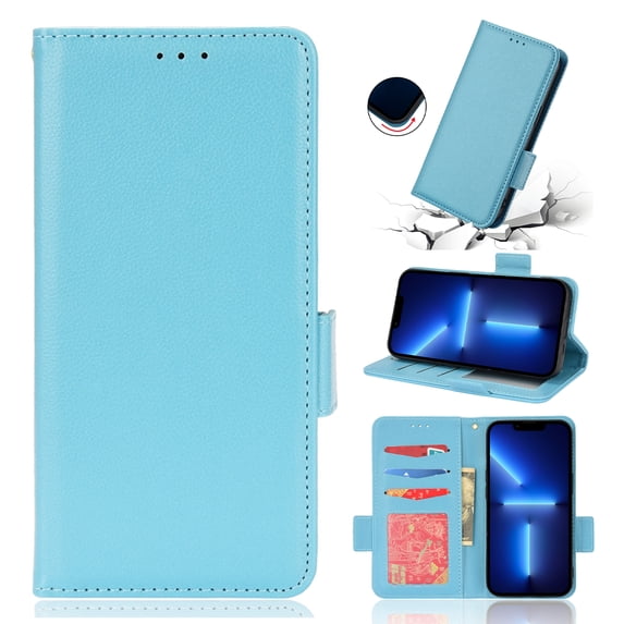 for Samsung Galaxy A25 5G Wallet Case with RFID Blocking Credit Card Holder, Lichee Patterned Luxury PU Leather Folio Flip Kickstand Protective Shockproof Cover Women Men Phone Case,Cyanblue