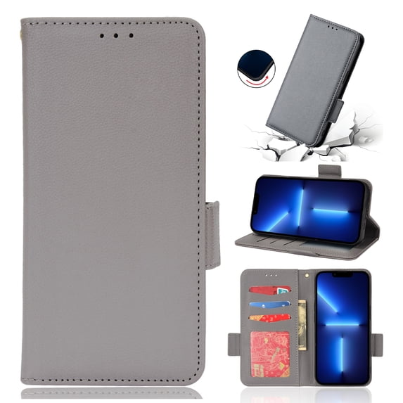 for Samsung Galaxy A25 5G Wallet Case with RFID Blocking Credit Card Holder, Lichee Patterned Luxury PU Leather Folio Flip Kickstand Protective Shockproof Cover Women Men Phone Case,Gray