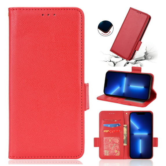 for Samsung Galaxy A25 5G Wallet Case with RFID Blocking Credit Card Holder, Lichee Patterned Luxury PU Leather Folio Flip Kickstand Protective Shockproof Cover Women Men Phone Case,Red