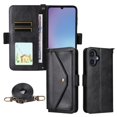 thumbnail image 1 of For Samsung Galaxy A25e / Galaxy A25 5G Vintage Leather Wallet Case For Women Men Multi-Card Slots Hidden Button Pocket Detachable Shoulder Strap ,Shockproof Phone Case,Black,For Galaxy A25e / A25 5G, 1 of 10
