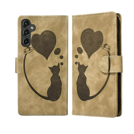 For Samsung Galaxy A26 5G 6.7" Cat Patterned Embossed Strong Magnetic Attachment/Closure, Card Slots/Pocket, PU Leather Flip Wallet Case ,Brown,For Galaxy A26 5G