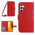 thumbnail image 1 of For Samsung Galaxy A26 5G 6.7" Sunflower  Embossed Strong Magnetic Attachment/Closure, Card Slots/Pocket, PU Leather Flip Wallet Case With Hanging Rope,Red,For Galaxy A26 5G, 1 of 8