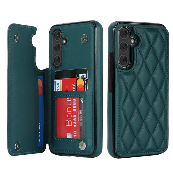 for Samsung Galaxy A26 5G Back Wallet Case, RFID Blocking Card Holder Luxury PU Leather Shockproof Protective Cover, Double Magnetic Buttons Kickstand Phone Case for Samsung Galaxy A26 5G, Darkgreen