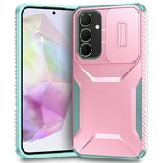 for Samsung Galaxy A26 5G Case with Built-in Camera Lens Slide Cover, Heavy-Duty Shockproof Rugged Case Heavy Duty Bumper Shockproof Phone Cover for Samsung Galaxy A26 5G,Rosegold