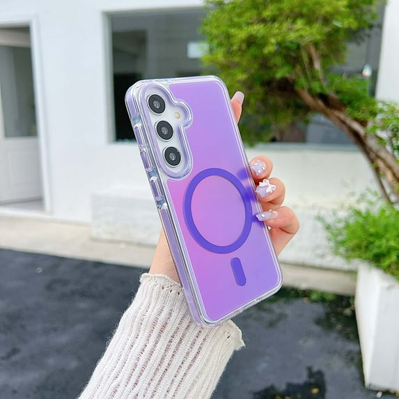 for Samsung Galaxy A26 5G Case, Compatible with MagSafe, Gradient Iridescent Laser Colorful Design, Soft Edge Magnetic Shockproof Protective Phone Case for A26 5G, for Women Girls, Purple