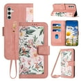 thumbnail image 1 of for Samsung Galaxy A26 5G Case, PU Leather Magnetic Closure RFID Blocking Card Slots Kickstand Shockproof Flip Wallet Handbag Flowers Case with Wrist Strap Shoulder Strap for Women & Girls, Pink, 1 of 9