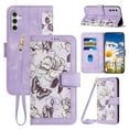 thumbnail image 1 of for Samsung Galaxy A26 5G Case, PU Leather Magnetic Closure RFID Blocking Card Slots Kickstand Shockproof Flip Wallet Handbag Flowers Case with Wrist Strap Shoulder Strap for Women & Girls, Purple, 1 of 9