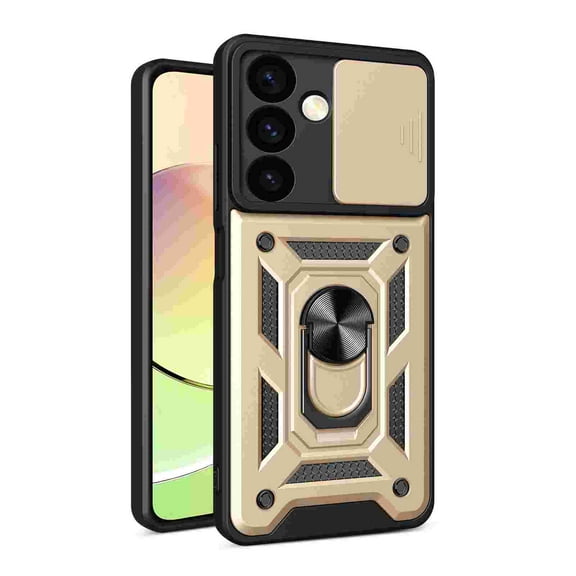 For Samsung Galaxy A26 5G Case with Sliding Camera Lens Cover,Magnetic Ring Kickstand Heavy Duty Military Grade Rugged Protection Shockproof Back Phone Cover for Samsung Galaxy A26 5G,Gold