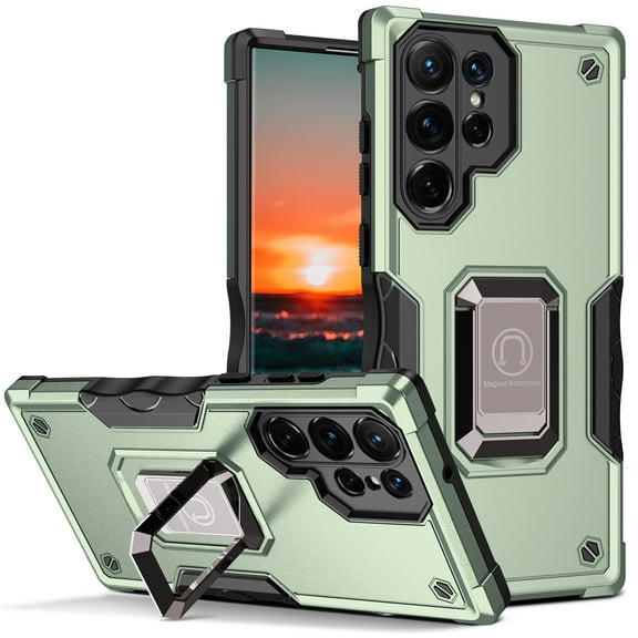 For Samsung Galaxy A26 5G Cover with Ring Kickstand, Impact-Resistant, Shockproof, Protective Bumper Magnetic with Car Mount Durable Hybrid Rugged Phone Case For Samsung Galaxy A26 5G, Green