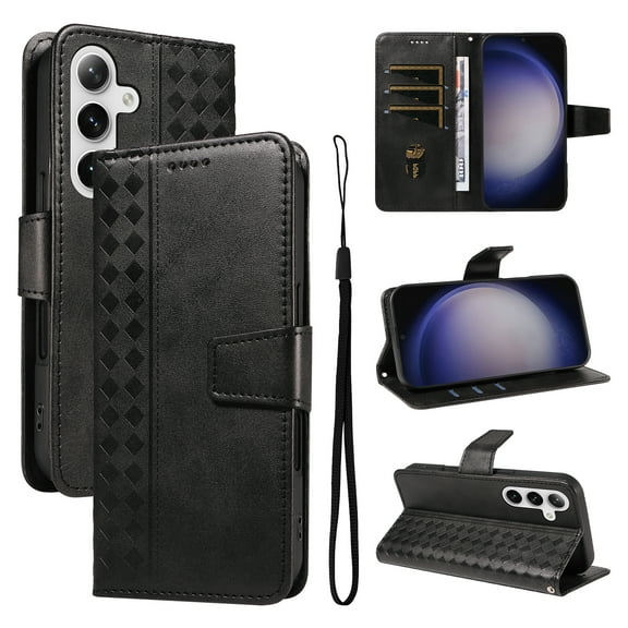 for Samsung Galaxy A26 5G Flip Case with Cash Slot Credit Card Slots Kickstand PU Leather Shockproof Lightweight Full Body Protective Magentic Clasp Rugged Case Cover with Wrist Strap, Black
