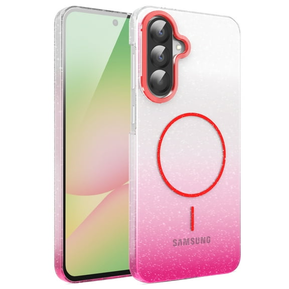For Samsung Galaxy A26 5G Magnetic Glitter Phone Case,Gradient Sparkle Luxury Glitter Transparent Design,Compatible with Mag-Safe,Anti-Scratch Dust-Proof Shockproof Thin Fit Phone Case,Red