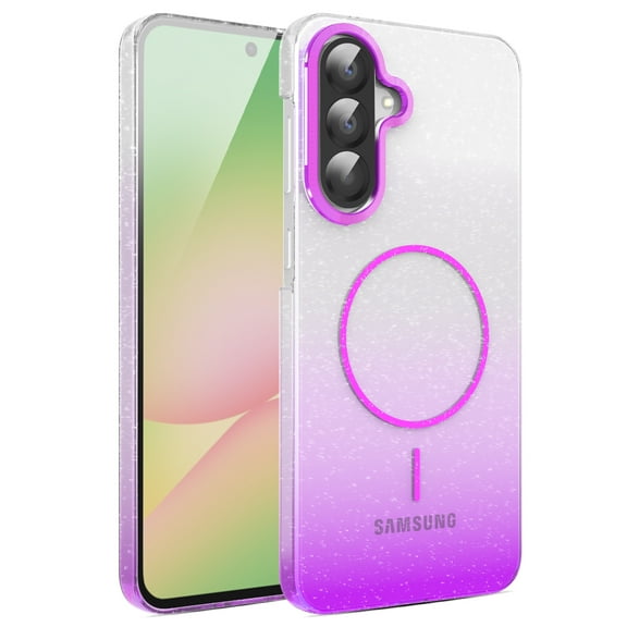 For Samsung Galaxy A26 5G Magnetic Glitter Phone Case,Gradient Sparkle Luxury Glitter Transparent Design,Compatible with Mag-Safe,Anti-Scratch Dust-Proof Shockproof Thin Fit Phone Case,Purple