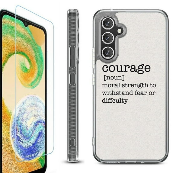 For Samsung Galaxy A26 5G Phone Case Cover, Shockproof Bumper Hybrid Case with Tempered Glass Screen Protector, by OneToughShield - Dictionary/Courage