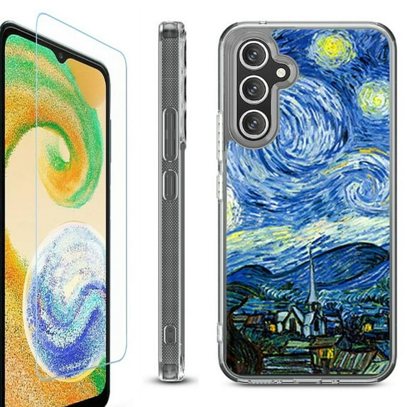 For Samsung Galaxy A26 5G Phone Case Cover, Shockproof Bumper Hybrid Case with Tempered Glass Screen Protector, by OneToughShield - Starry Night Paris