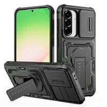 For Samsung Galaxy A26 5G Phone Case,WIth Invisible Kickstand,Sliding Camera Cover,Military Grade Protective Heavy Duty Protection Shockproof Anti-Scratch Rugged Durable Phone Case,Black