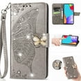 thumbnail image 1 of for Samsung Galaxy A26 5G Phone Case Wallet, Women Flip Folio Cover with Credit Card Holders Diamond Emboss Butterfly Flower PU Leather Purse Wrist Strap Kickstand Case for A26 5G, Gray, 1 of 9