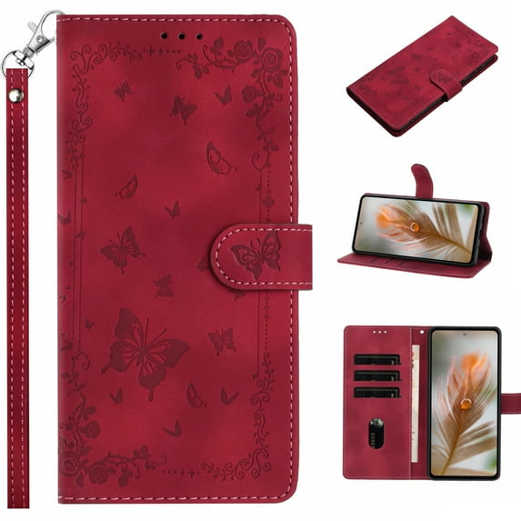 for Samsung Galaxy A26 5G Wallet Case with Card Slots Cash Pocket, 2 in 1 PU Kickstand Faux Leather Phone Cover Magnetic Flip Phone Case, Sturdy & Shockproof Phone Case with Wrist Strap - Winered