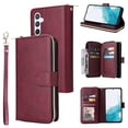 thumbnail image 1 of for Samsung Galaxy A26 5G Wallet Case with Zipper Pocket, PU Leather Card Holder Cover, Kickstand Magnetic Clasp Wrist Strap Heavy Duty Shockproof Protective Phone Case for Galaxy A26 5G, Winered, 1 of 8
