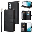 thumbnail image 1 of for Samsung Galaxy A26 5G Wallet Case with Zipper Pocket, PU Leather Card Holder Cover, Kickstand Magnetic Clasp Wrist Strap Heavy Duty Shockproof Protective Phone Case for Galaxy A26 5G, Black, 1 of 8