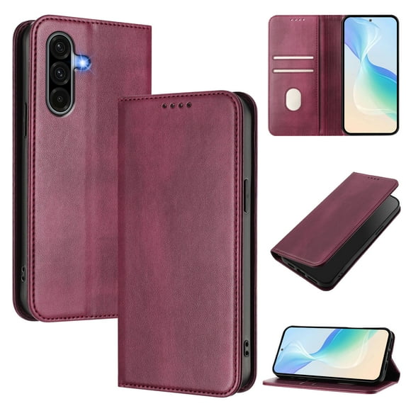 For Samsung Galaxy A26 5G Wallet Phone Case,Retro PU Leather Magnetic Folio Cover with RFID Blocking Card Holder,Flip Folding Kickstand,Anti-fall Shockproof Durable Protective Phone Case,Winered