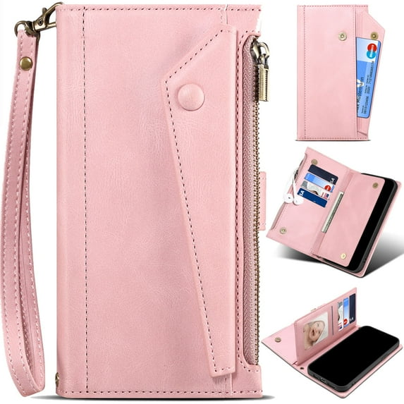 for Samsung Galaxy A26 Leather Phone Case Wallet with Zipper Pocket Flip Cover, 3-Layers RFID Blocking Multi Card Holder Slot, Magnetic Button, Hand Lanyard + Crossbody Shoulder Strap
