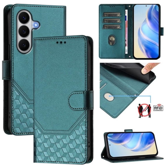 For Samsung Galaxy A27 5G 6.7inch Phone Case Wallet, RFID Blocking Magnetic Buckle Flip Leather TPU Cover with Card Holder Wrist Strap Shockproof Phone Case,Green,For Galaxy A27 5G