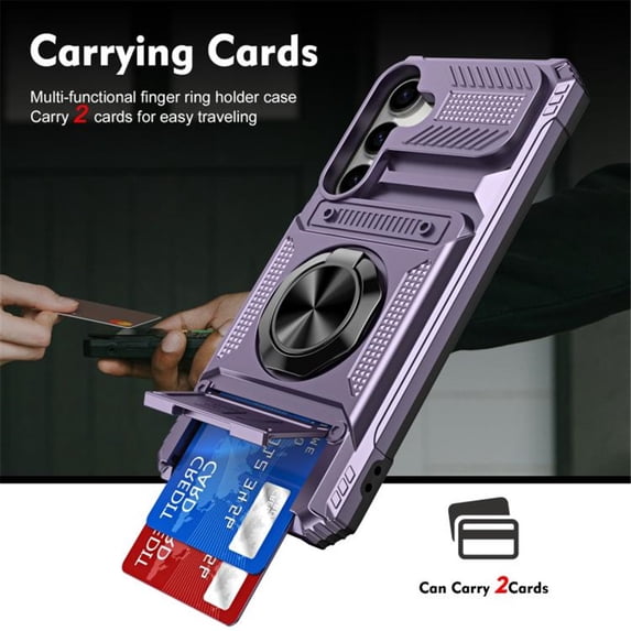 For Samsung Galaxy A27 5G Phone Case with Finger Ring Holder Kickstand, Card Slots,Heavy Duty Shockproof Rugged Protective Working with Magnetic Car Phone Mount,Purple,For Galaxy A27 5G