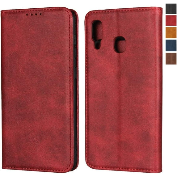 for Samsung Galaxy A30 A20 Wallet Case,Premium PU Leather Flip Folio Case with Card Slot,Stand Holder and Magnetic Closure TPU Shockproof Interior Protective Case for Galaxy A30 A20,Red