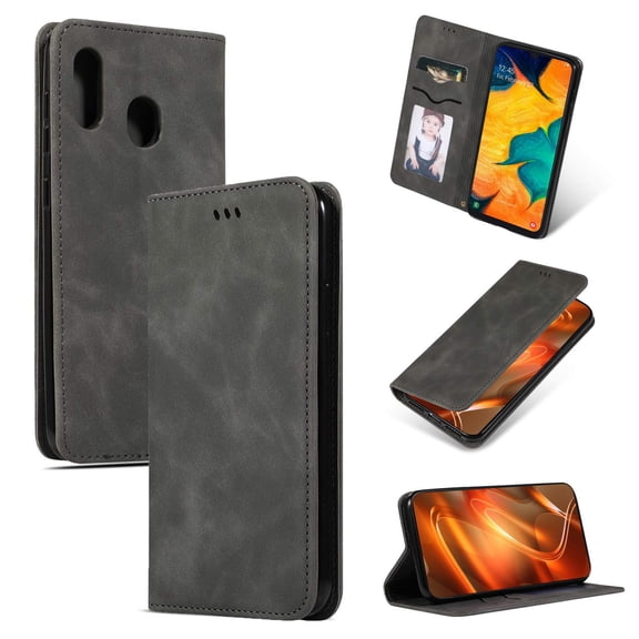 Samsung Galaxy A30 Case, Galaxy A20 Case, Dteck Smooth PU Leather Flip Folio Wallet Card Slots Case Cover Stand Feature & Magnetic Closure For Samsung Galaxy A30 / A20, Gray