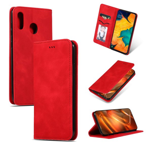 Samsung Galaxy A30 Case, Galaxy A20 Case, Dteck Smooth PU Leather Flip Folio Wallet Card Slots Case Cover Stand Feature & Magnetic Closure For Samsung Galaxy A30 / A20, Red