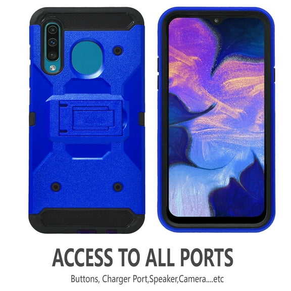Samsung Galaxy A30 Case, STARSHOP Full Cover Heavy Duty Dual Layers Phone Cover with Kickstand and Locking Belt Clip-Blue