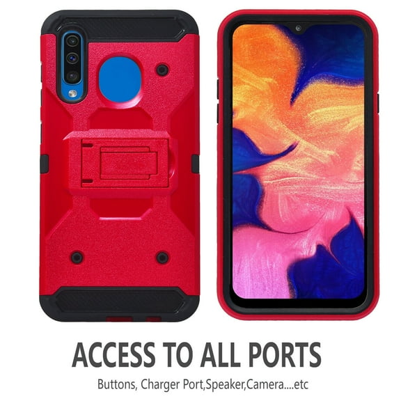 Samsung Galaxy A30 Case, STARSHOP Full Cover Heavy Duty Dual Layers Phone Cover with Kickstand and Locking Belt Clip-Red