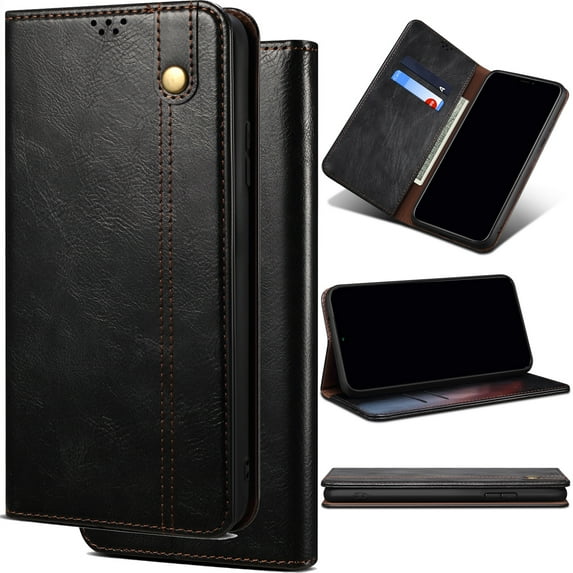 for Samsung Galaxy A31 Waxy Leather Phone Case, Retro Oil Wax Style with Stitching Folio Flip Ultra Thin Slim Magnetic Cover, Multi Hidden Credit Card Holder Cash Slot, Stand Support