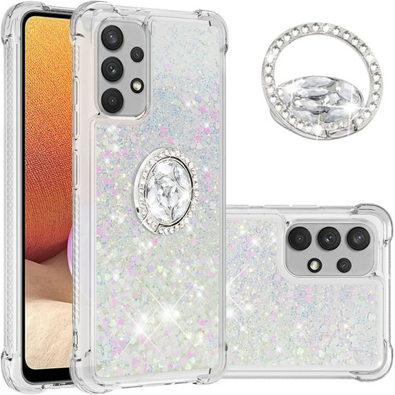 Samsung Galaxy A32 4G(Not 5G) Case,Creativity Clear Quicksand Glitter Flowing Liquid Floating Soft TPU Case w/Stand Bling Diamond Sparkle Phone Cover for Samsung Galaxy A32 4G Colorful