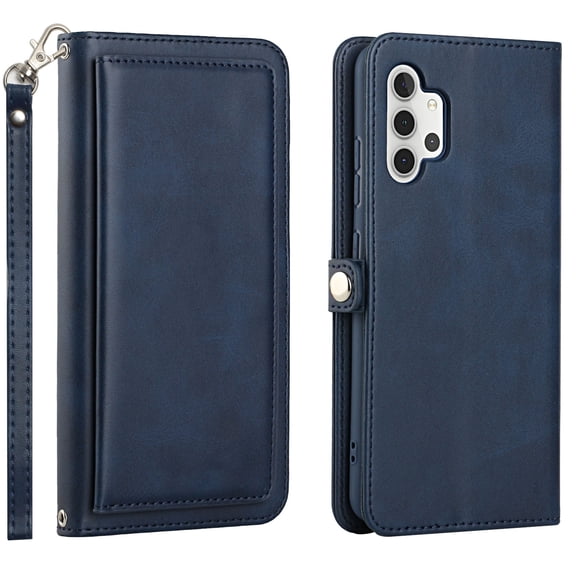 Samsung Galaxy A32 4G (Not Fit A32 5G) Phone Case, Full Protection Kickstand Wallet Compartments Multi-Function for Samsung Galaxy A32 4G (Not Fit A32 5G) Phone Case Blue