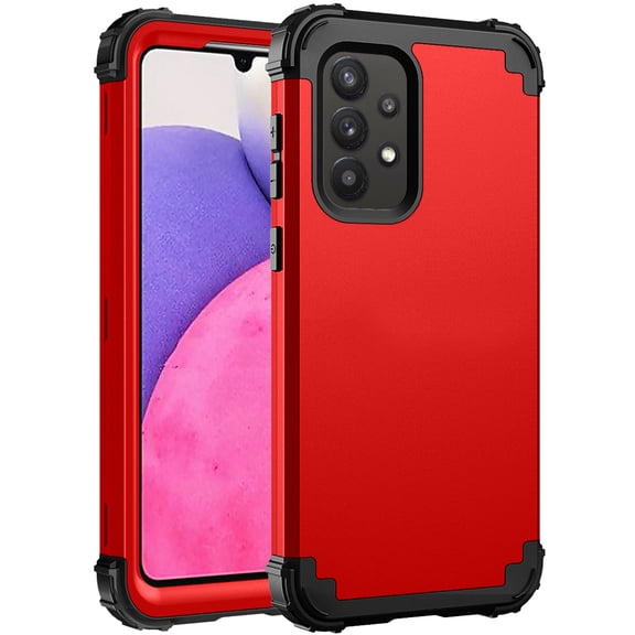 for Samsung Galaxy A32 5G Case, 3 in 1 Heavy Duty Rugged Hybrid Anti Slip Shockproof Hard PC Cover Soft Silicone Bumper Non-Slip Protective Phone Case Cover for Samsung Galaxy A32 5G,Red