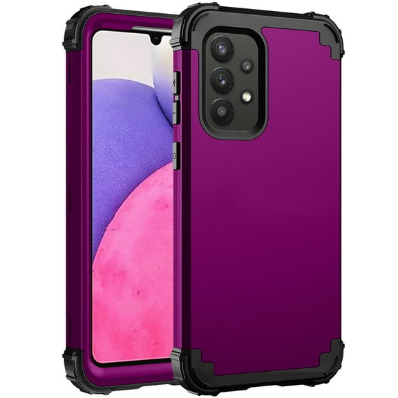 for Samsung Galaxy A32 5G Case, 3 in 1 Heavy Duty Rugged Hybrid Anti Slip Shockproof Hard PC Cover Soft Silicone Bumper Non-Slip Protective Phone Case Cover for Samsung Galaxy A32 5G,Purple